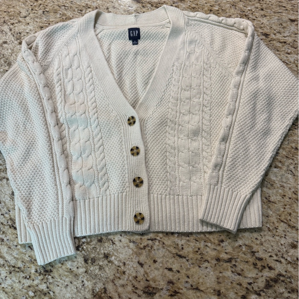 Gap Oversized Cable Knit Graandpa Button Down Car… - image 3